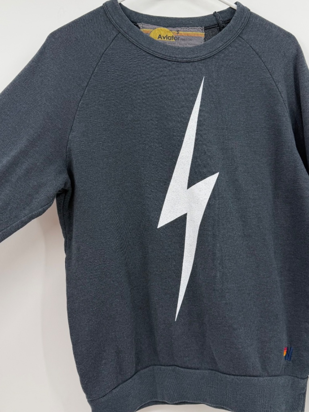 Aviator Nation Sweatshirt Women Small Gray Faded Black Lightning Bolt Pullover - Picture 4 of 10